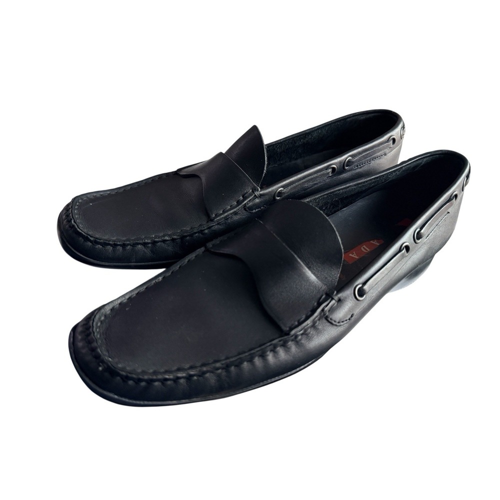 Prada MENS Loafers 8 Black Leather Driving Made In Italy EU 7 Women 9.5